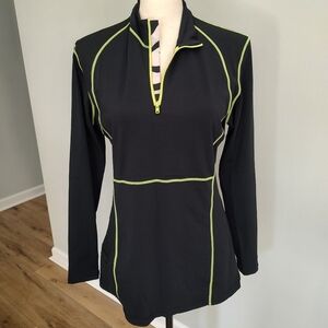 Coolibar Women's 1/4 Zip Sun Protection Top Black, Neon Green Zebra UPF …